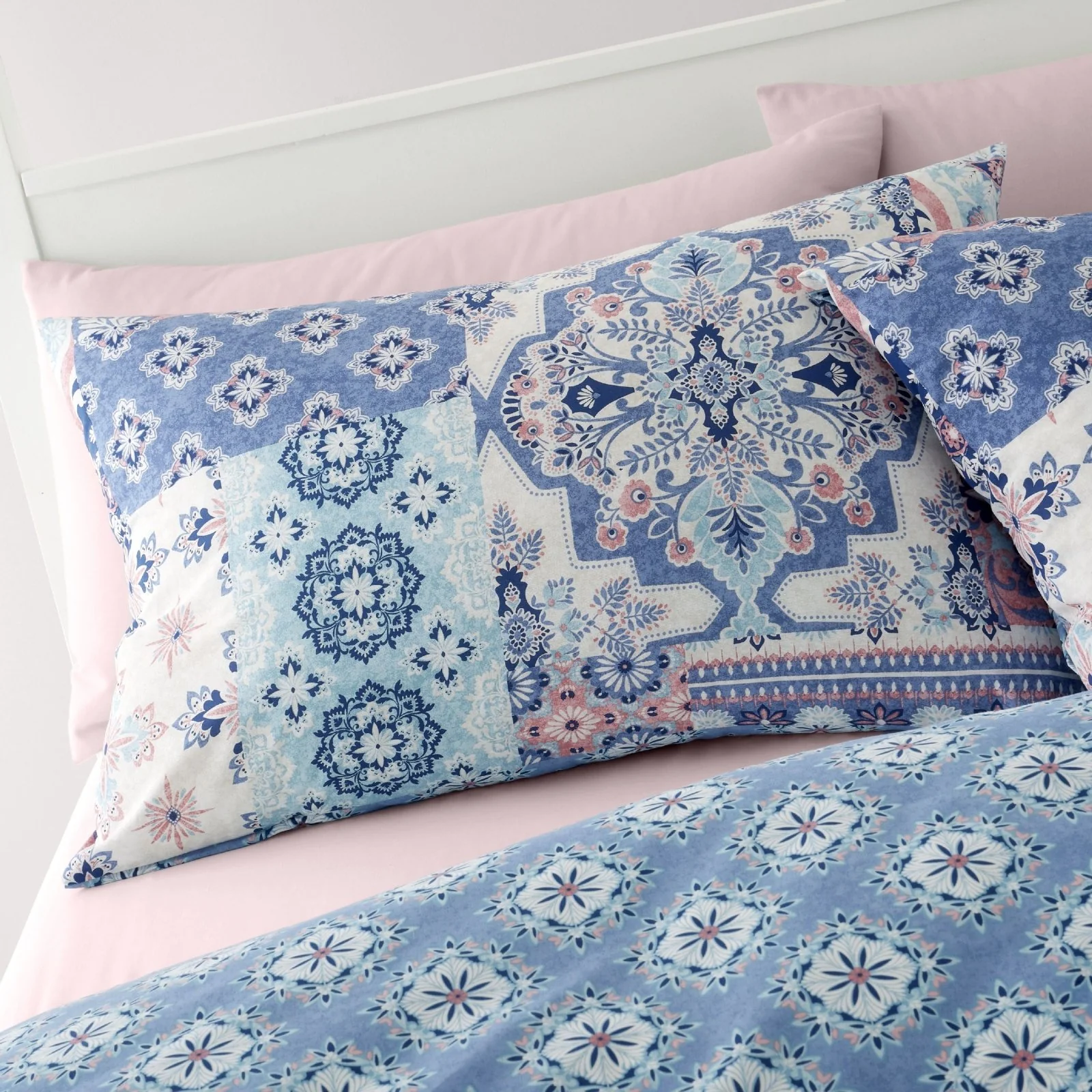 Catherine Lansfield Reversible Boho Blue Patchwork Double Bedding Set - Image 3