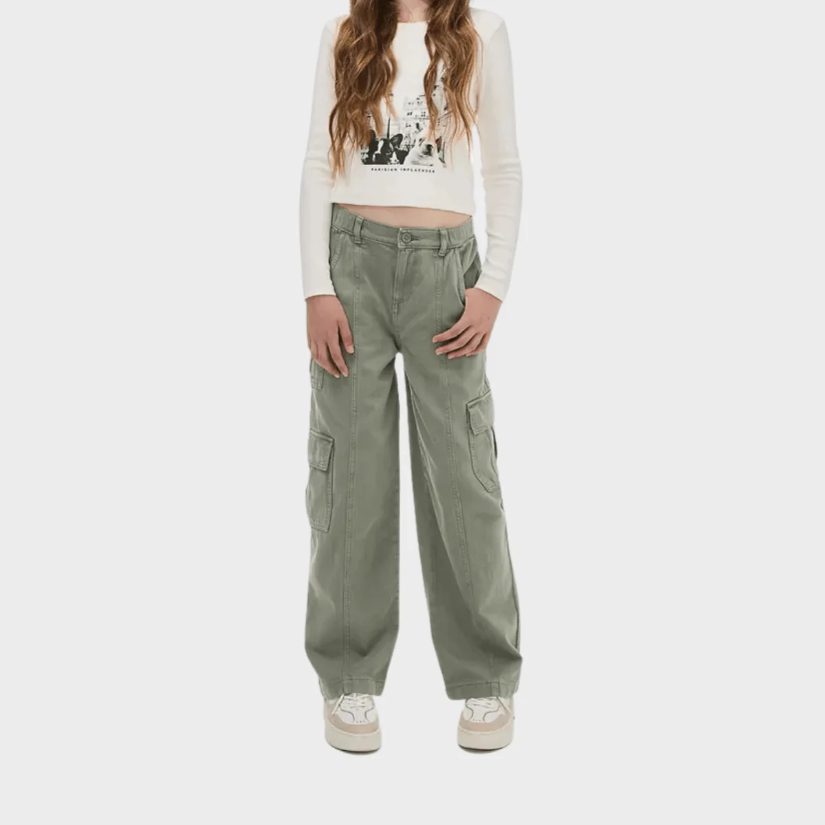 Girls Cotton Khaki Wide Leg Cargo Pants (6-16Y) - Image 3