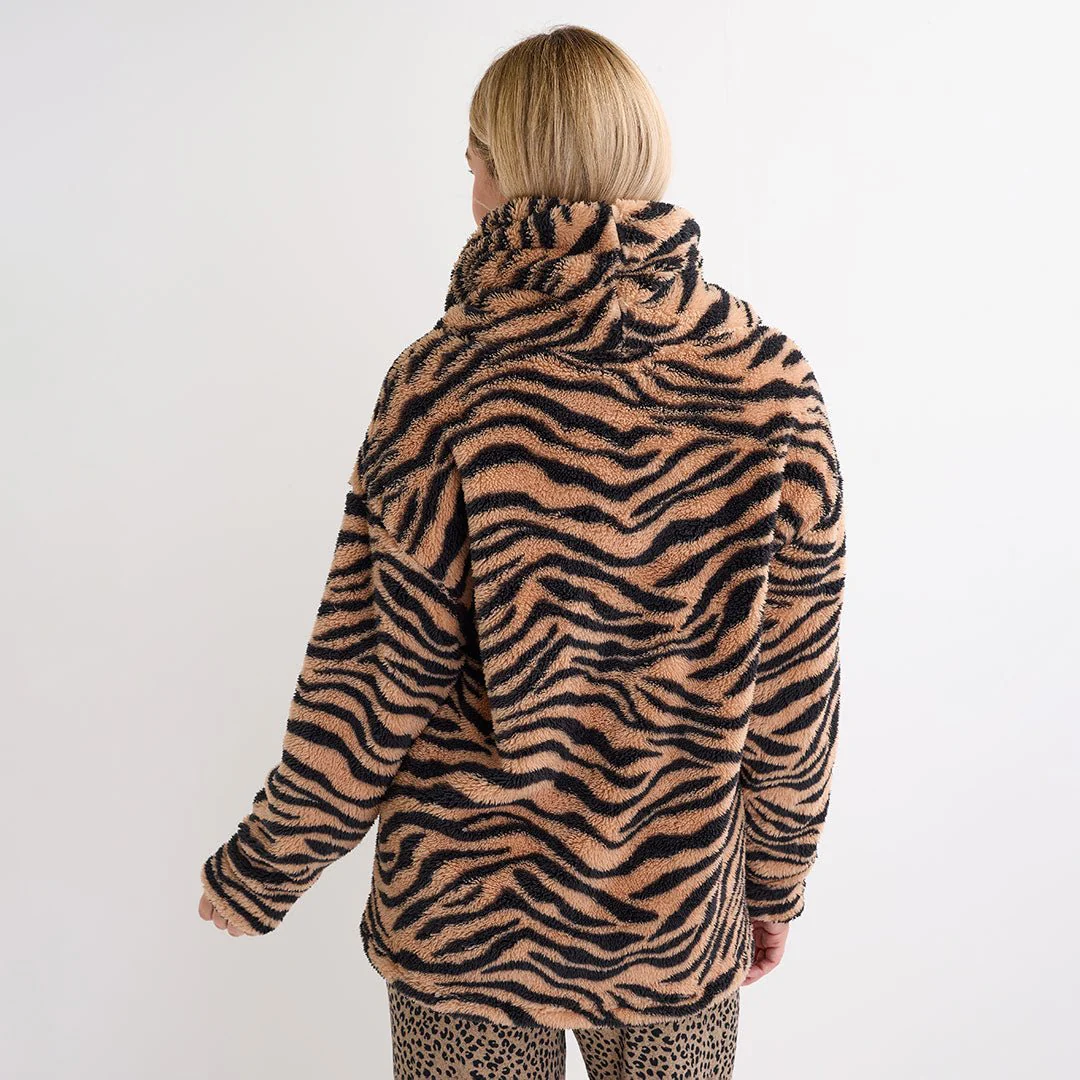 Ladies Brown Animal Cowl Neck Fleece Top - Image 3