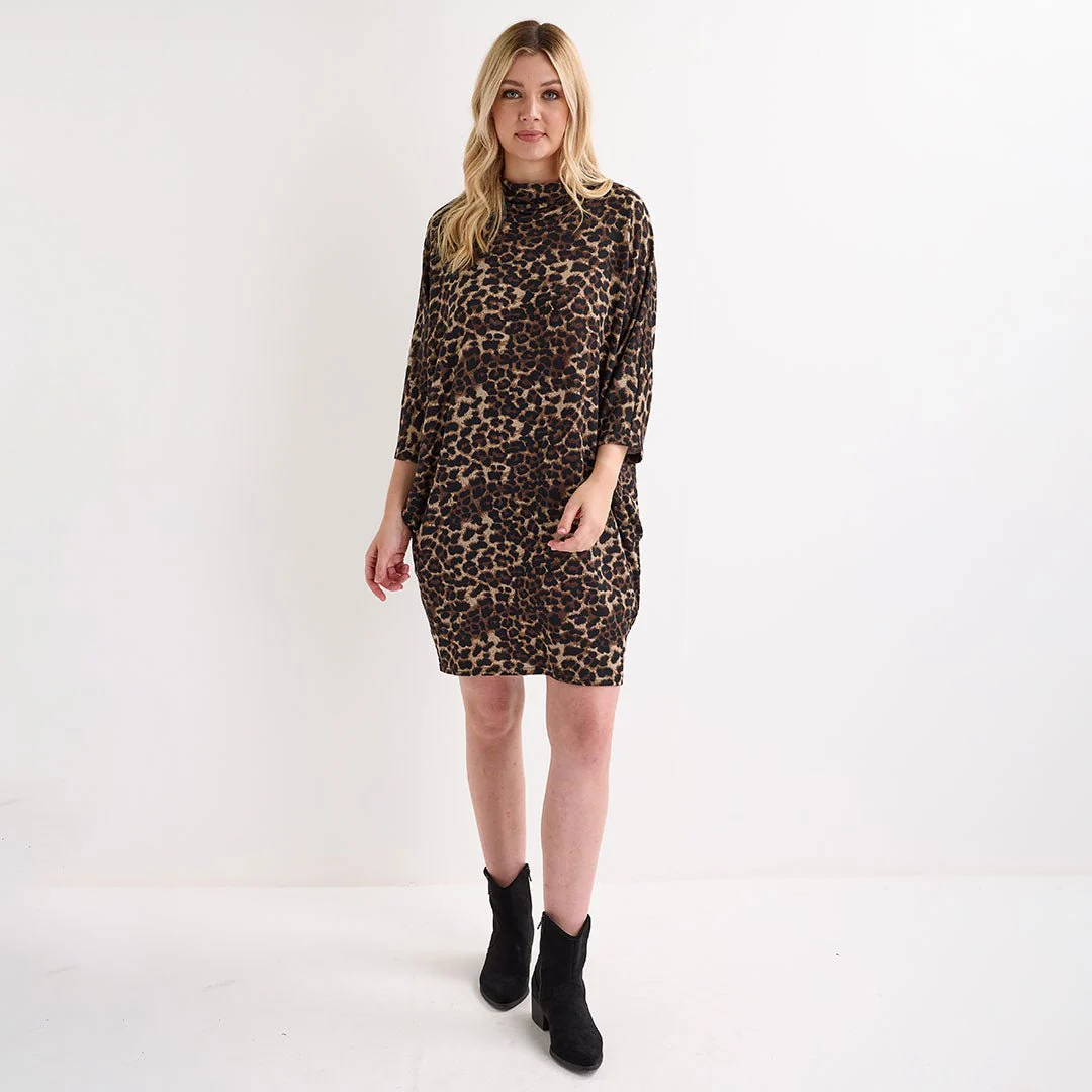 Ladies Brushed Leopard Print Dress - Image 3