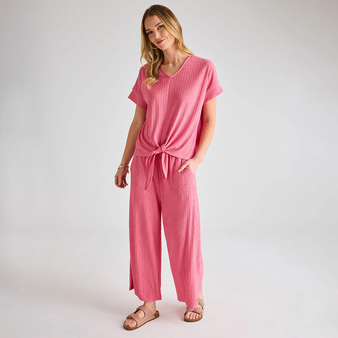 Ladies Coral Plisse Tie Front Top - Image 3