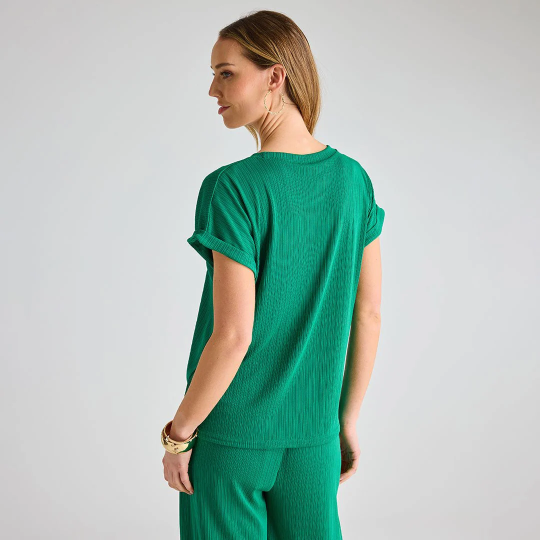 Ladies Emerald Ribbed Plisse Top - Image 3