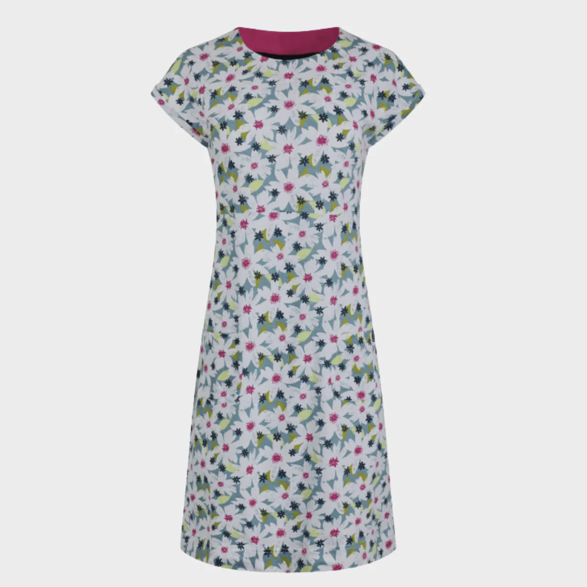 Ladies Printed Jersey Dress White/Pink - Image 4