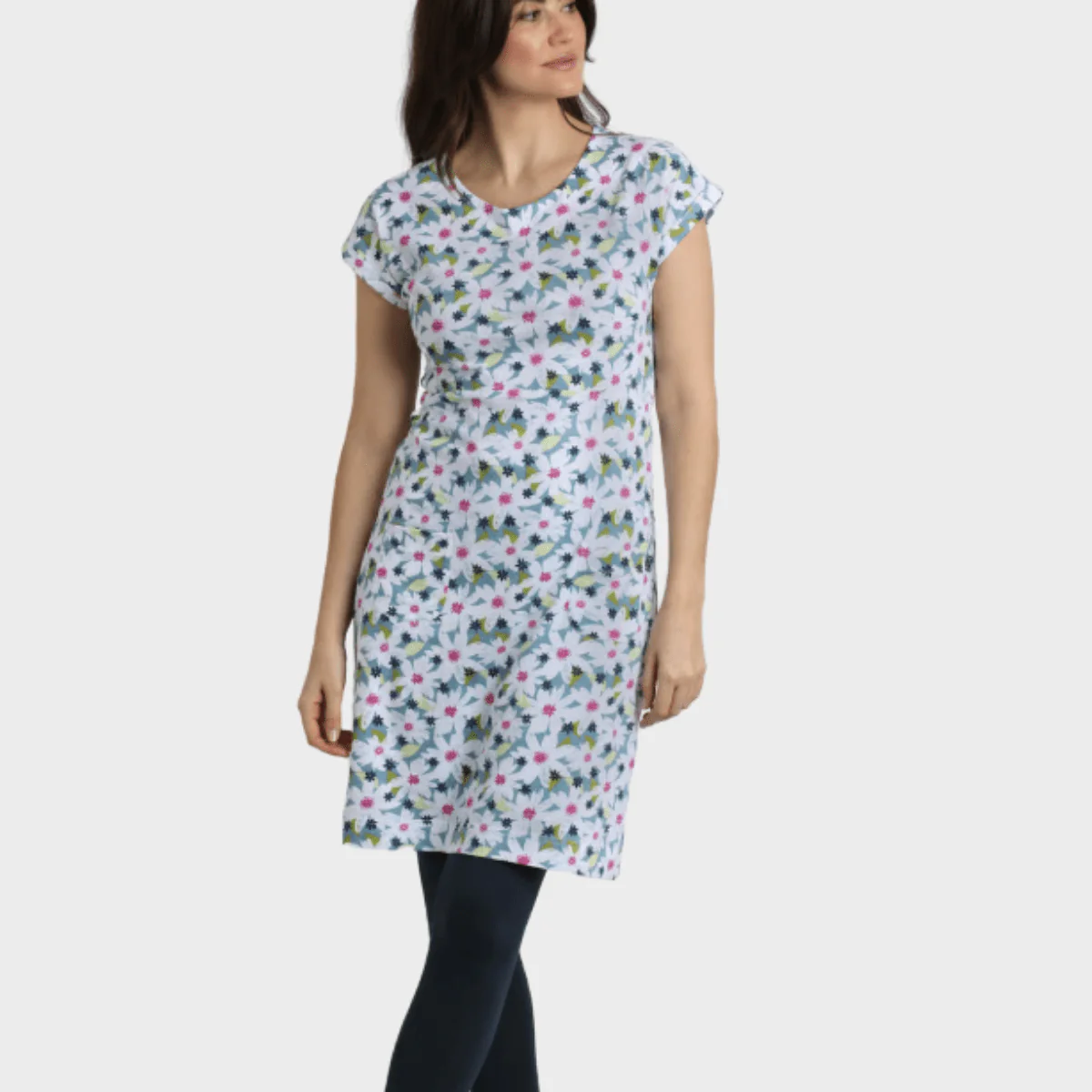 Ladies Printed Jersey Dress White/Pink - Image 5