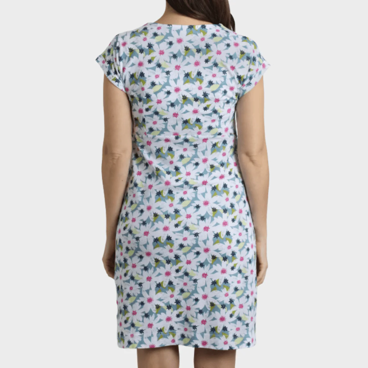 Ladies Printed Jersey Dress White/Pink - Image 7