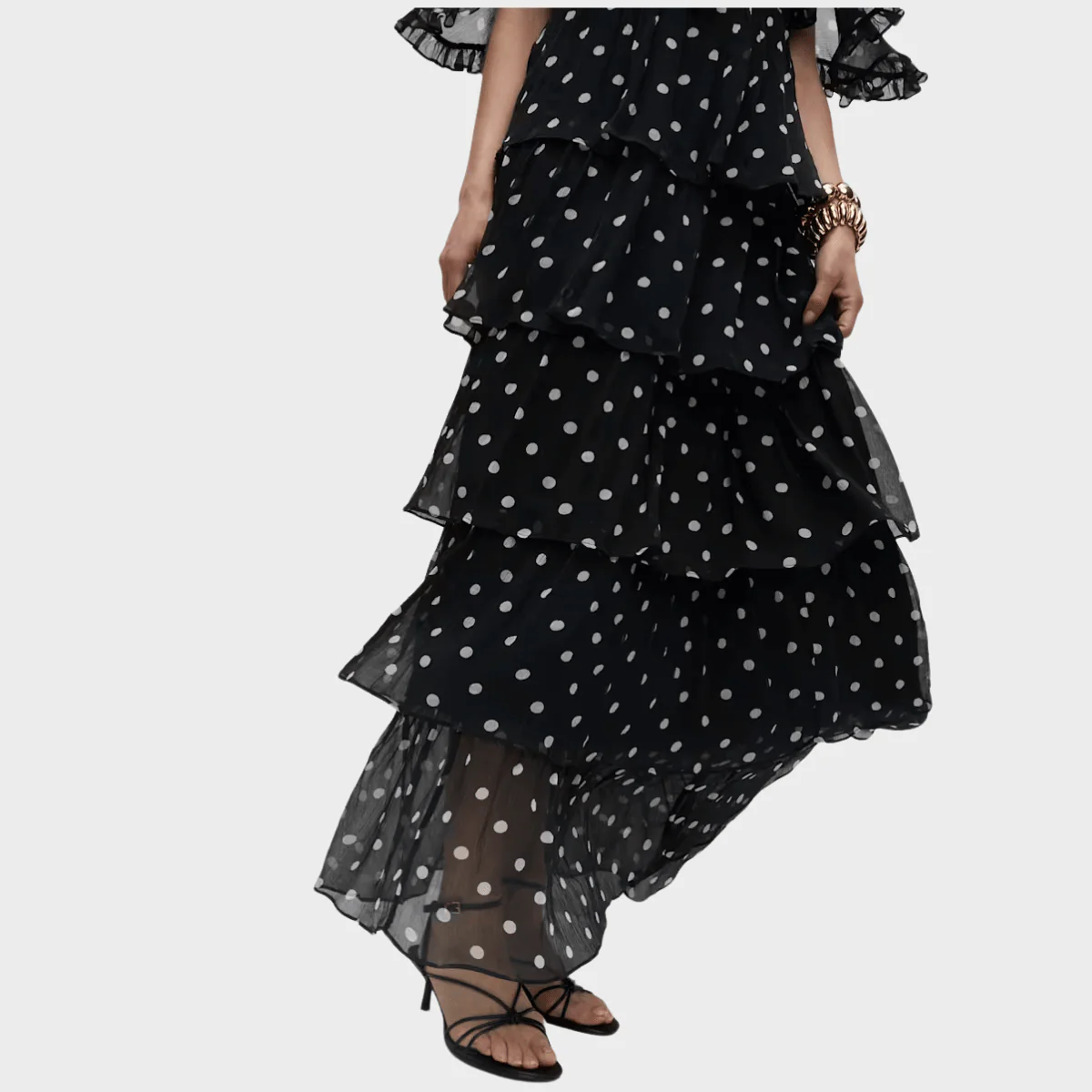 Polka Dot V-Neck Frill Detail Maxi Dress - Image 3