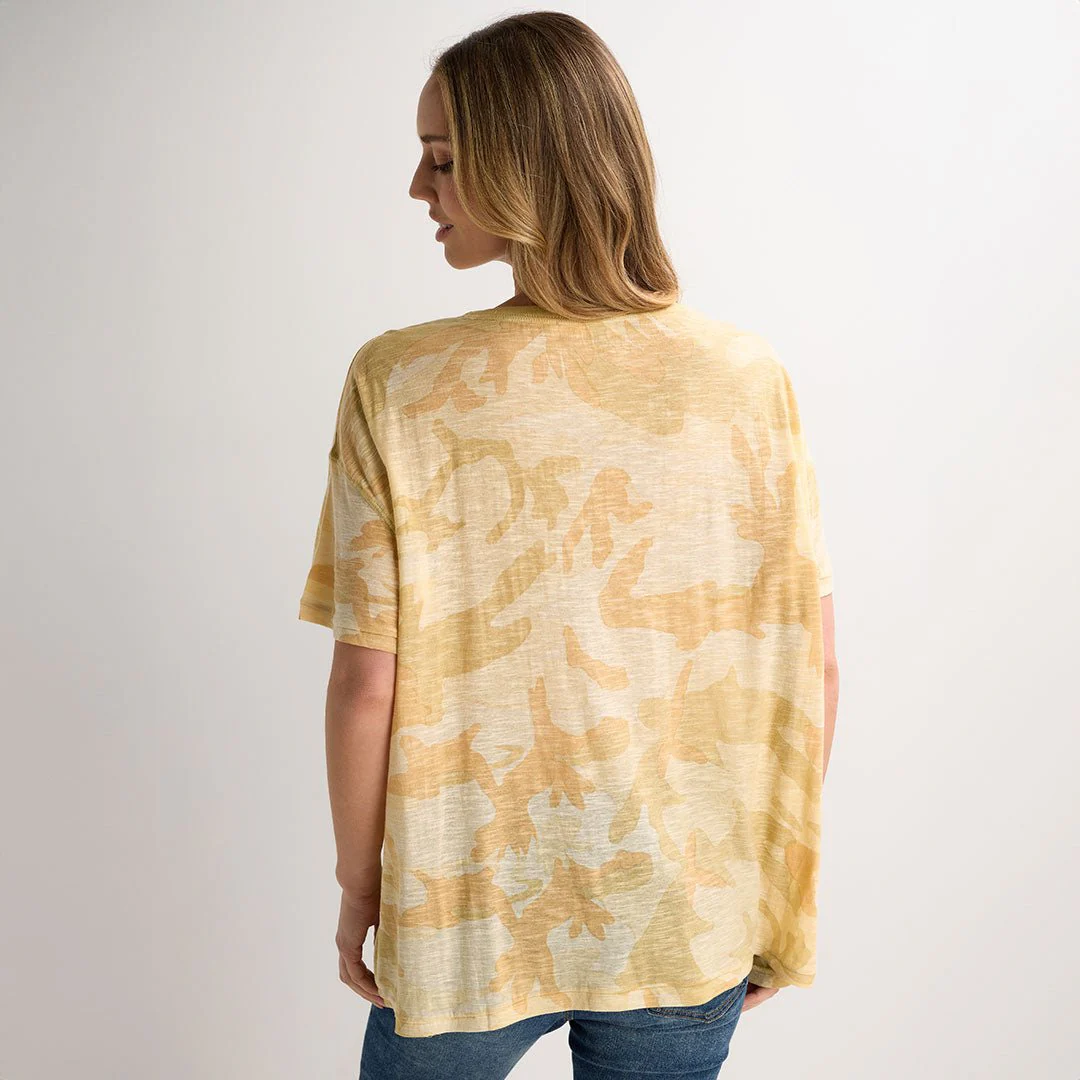 Ladies Yellow Camo Cotton Relaxed Tee - Image 3