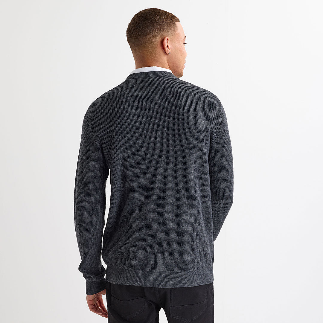 Men's Charcoal Mock Shirt Jumper - Image 3